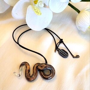 Necklace Murano Italy Snake Metallic Brown Foil Unique Piece 18"